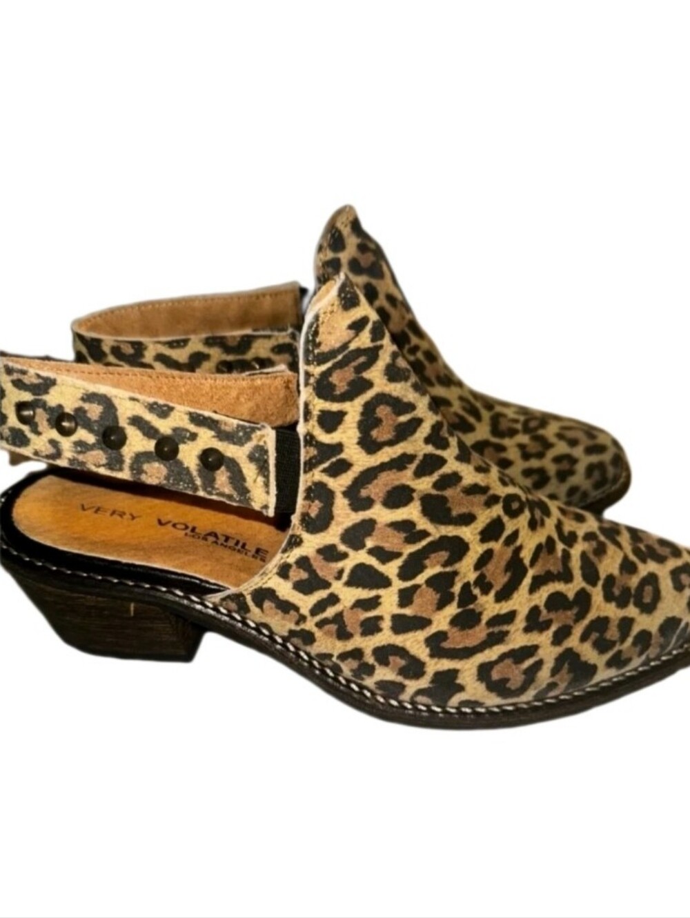 Very Volatile Adamo Leopard Print Women’s Slingback Leather Bootie Sz 10